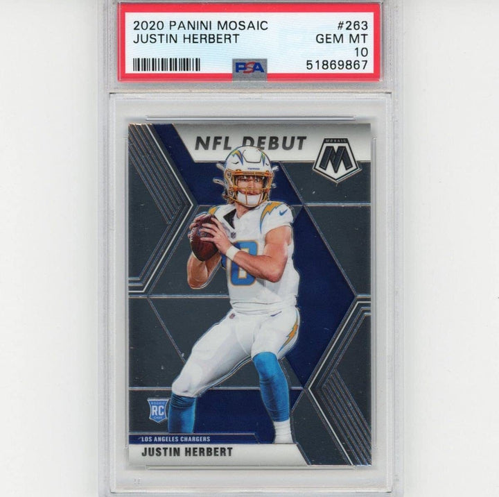 Graded 2020 Panini Mosaic JUSTIN HERBERT #263 Rookie Football Card PSA 10 Mint