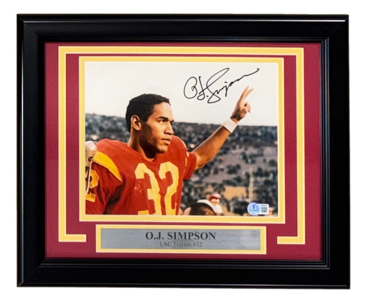 OJ Simpson Signed Framed 8x10 USC Trojans Photo BAS