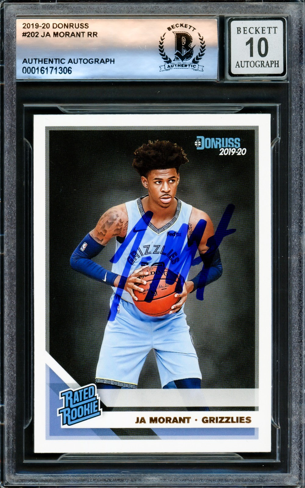Ja Morant Signed 2019-20 Donruss RC 202 Memphis Grizzlies Auto GM 10 Beckett