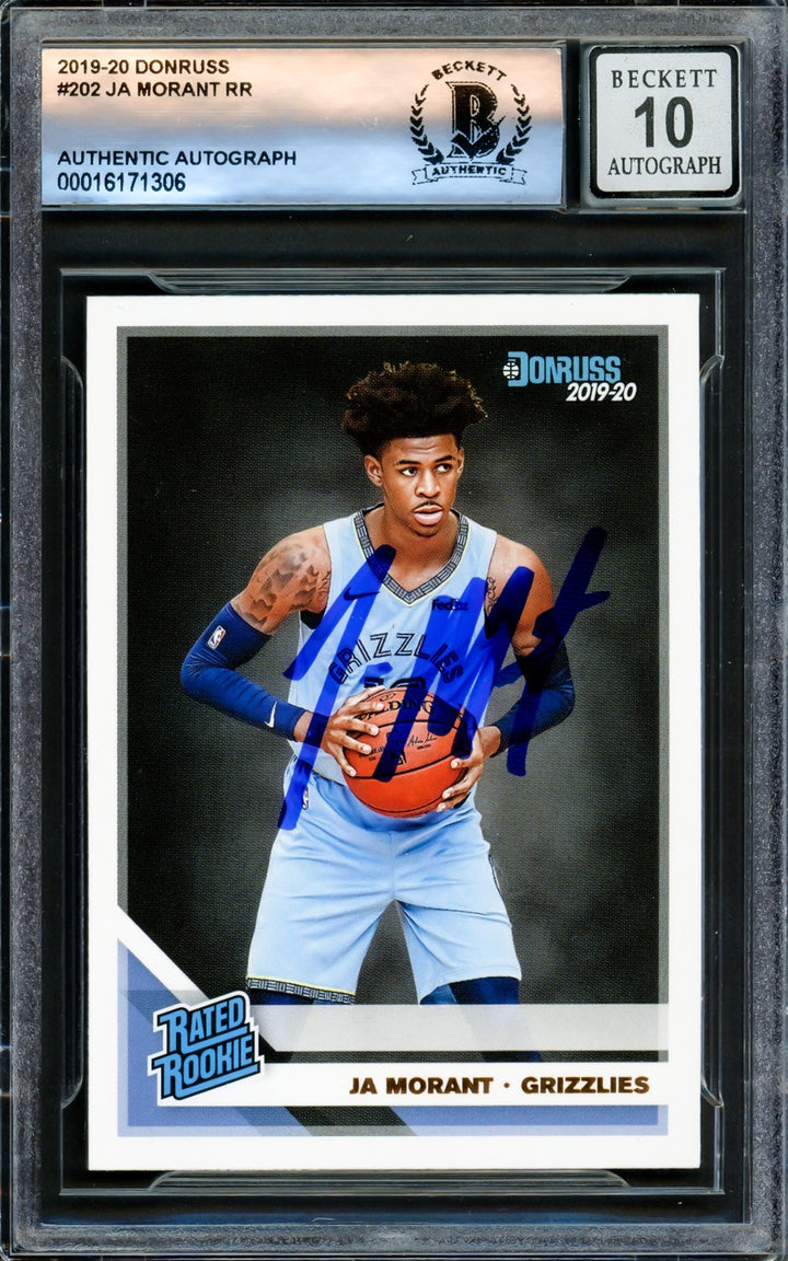 Ja Morant Signed 2019-20 Donruss RC 202 Memphis Grizzlies Auto GM 10 Beckett