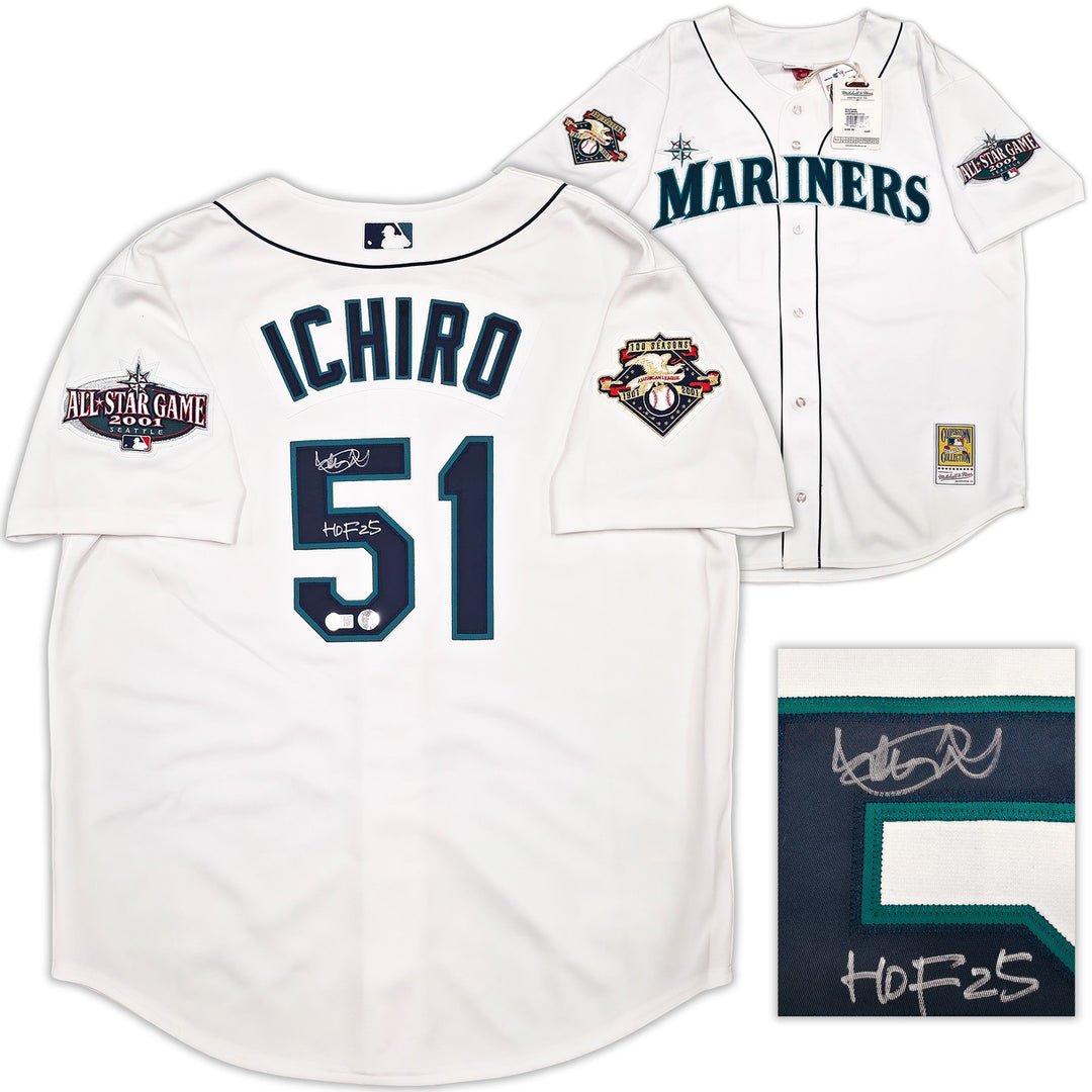 Mariners Ichiro Suzuki Auto White M&N Cooperstown 2001 Rookie Jersey 52 HOF 25