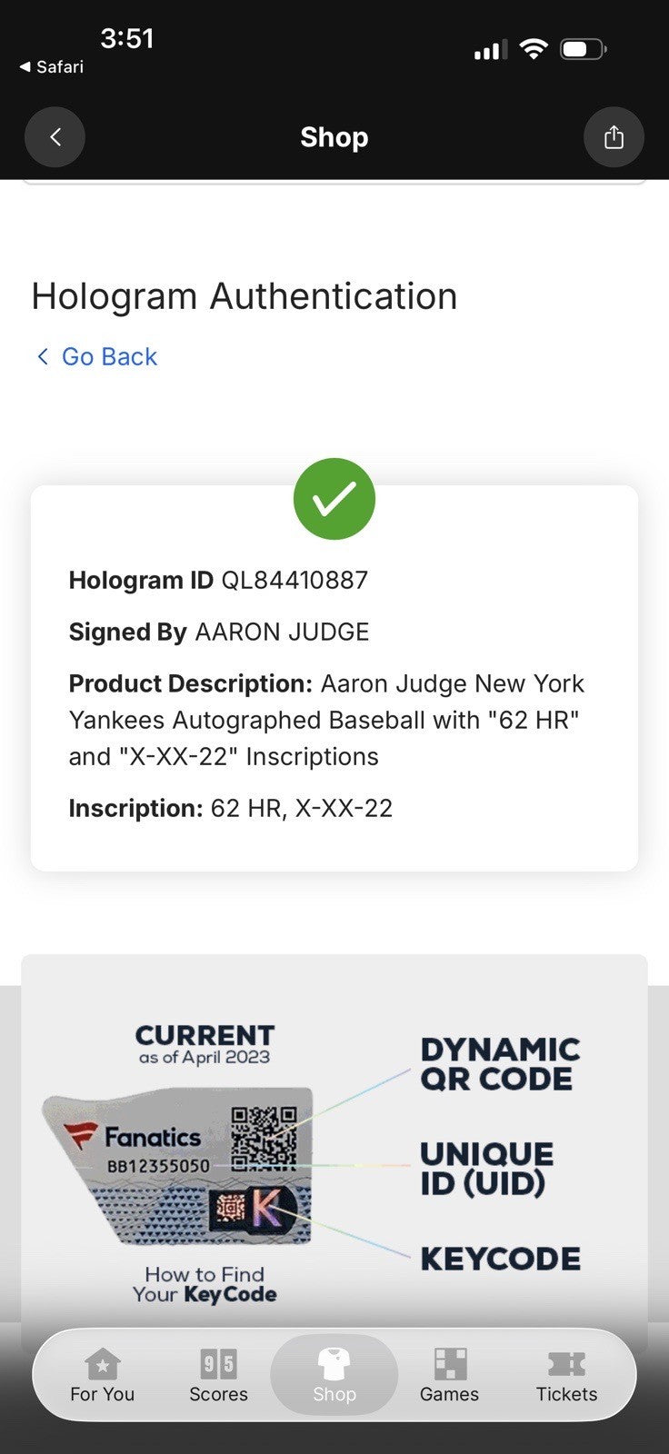Aaron Judge Signed Official MLB Baseball Yankees 62 HR 10-4-22 Auto Fanatics COA