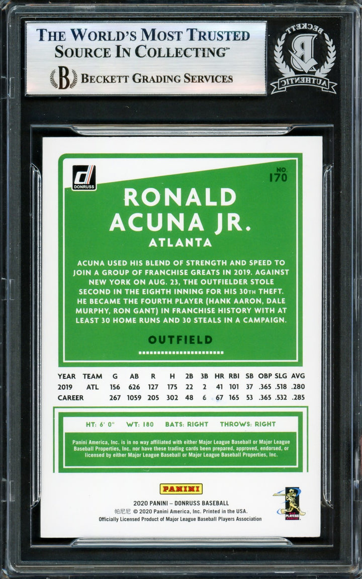 Ronald Acuna Jr. Signed 2020 Donruss Card #170 Atlanta Braves Beckett #16175141