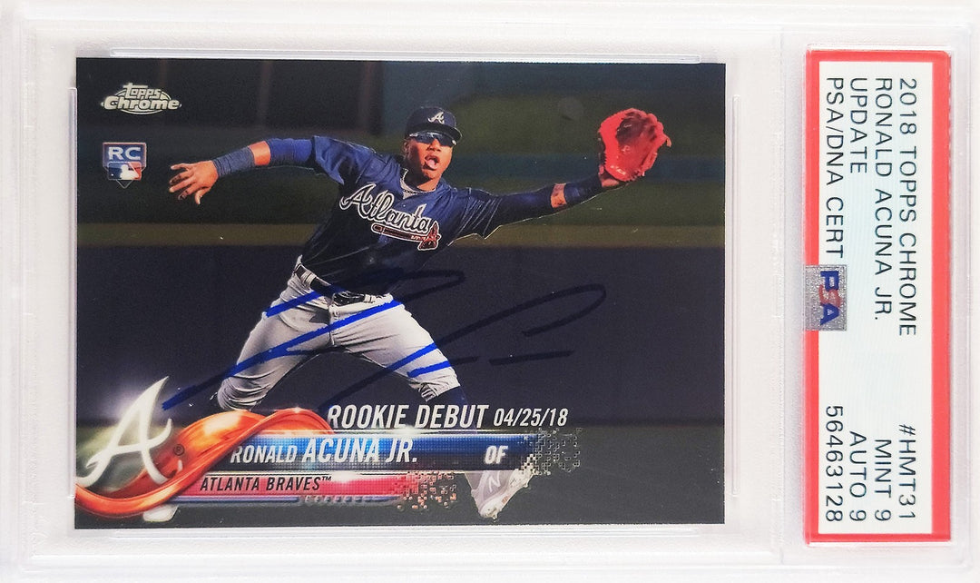 Ronald Acuna Jr Signed 2018 Topps Chrome Update RC HMT31 PSA 9 Sig 9 PSA/DNA