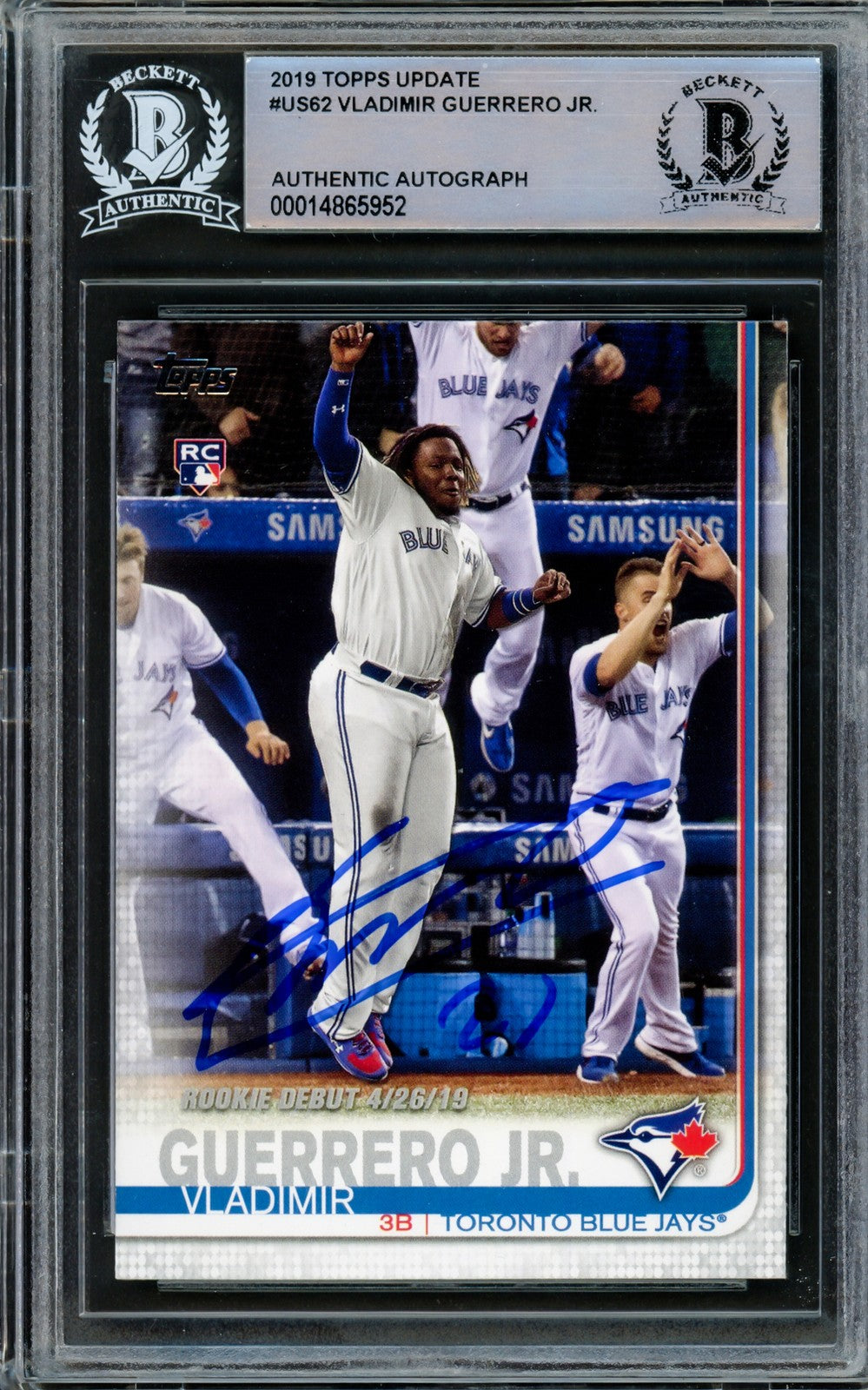 Vladimir Guerrero Jr. Signed 2019 Topps Update RC US62 Toronto Blue Jays Beckett