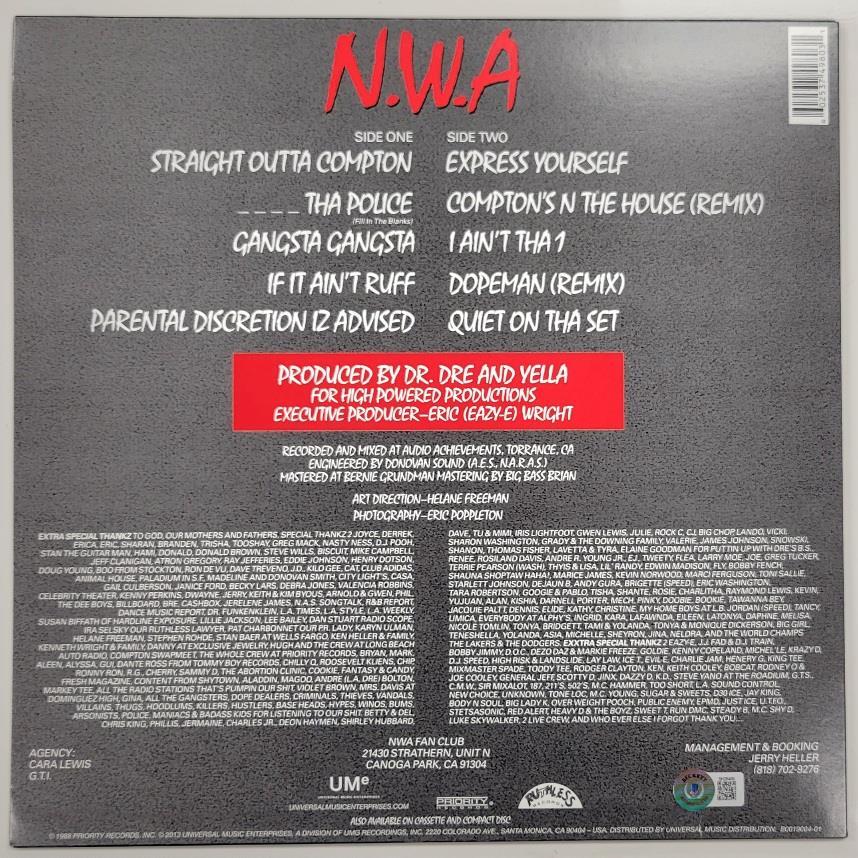 Ice Cube signed N.W.A. NWA Straight Outta Compton vinyl record LP Beckett BAS