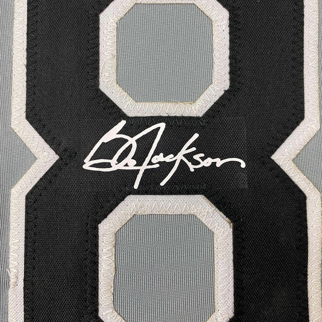 Framed Facsimile Autographed Bo Jackson 33x42 Grey Reprint Laser Auto Jersey