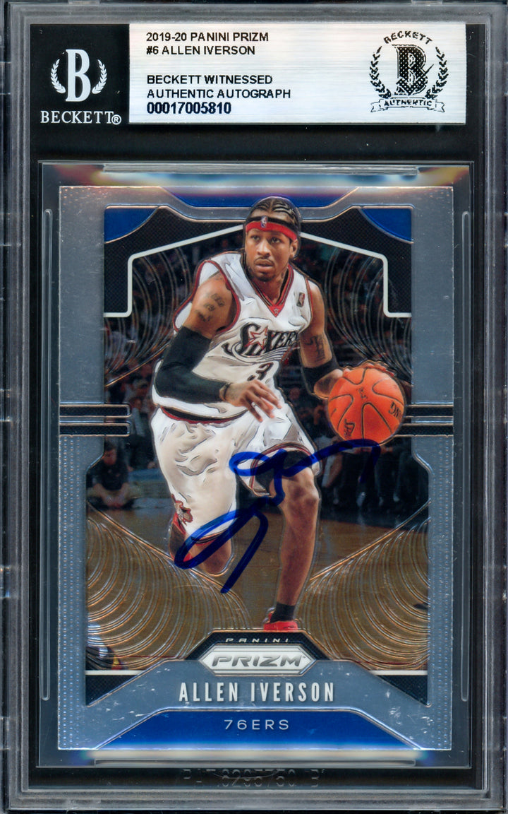 Allen Iverson Signed 2019-20 Panini Prizm Card 6 76ers Beckett Wit #17005810