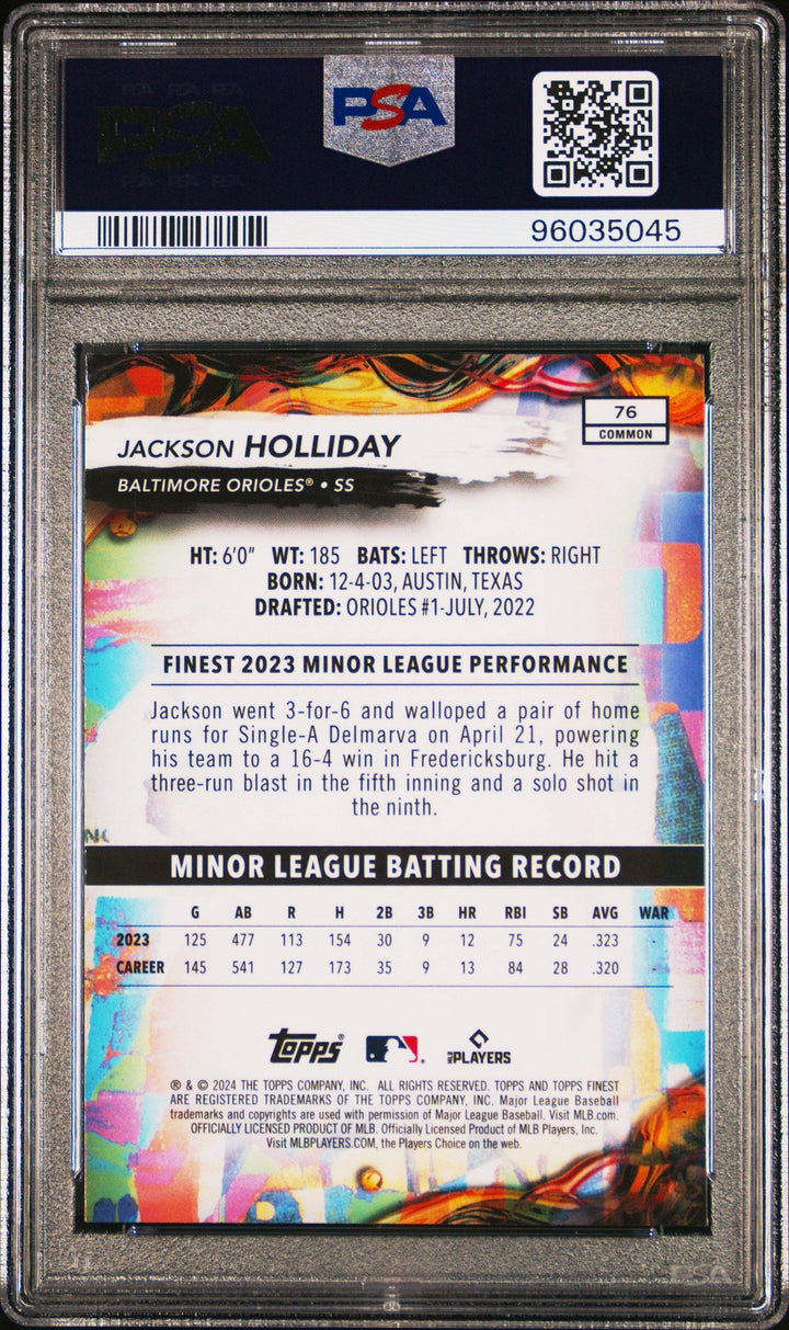Graded 2024 Topps Finest Jackson Holliday #76 Rookie RC Baseball Card PSA 10 Gem