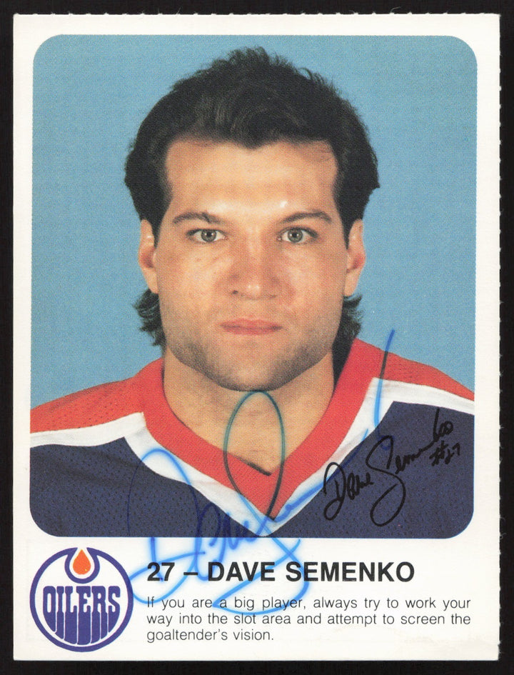 Dave Semenko Signed 1985-86 Post Red Rooster Card Edmonton Oilers