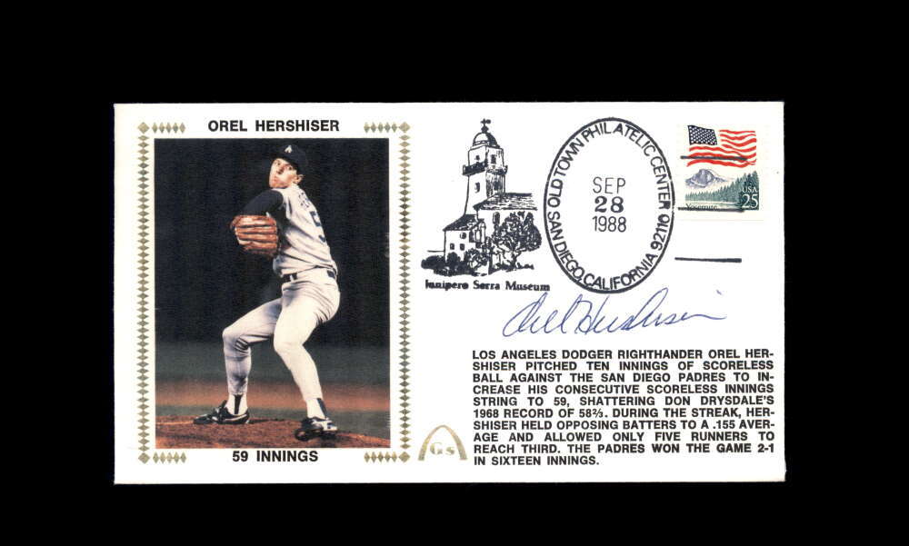 Orel Hershiser PSA DNA Autograph 1988 First Day Cover Cache FDC Signed