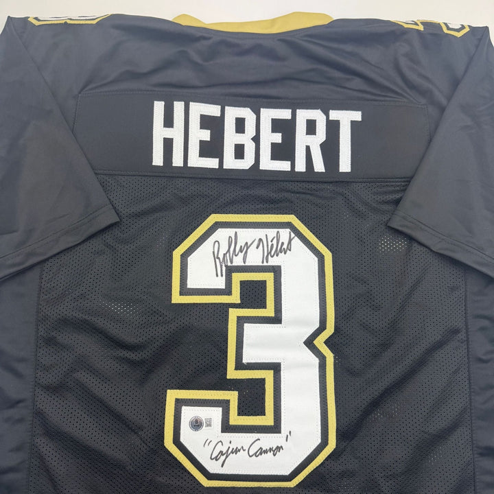 Autographed/Signed Bobby Hebert New Orleans Black Football Jersey BAS COA