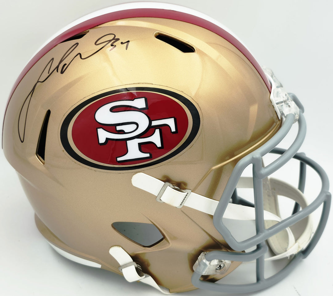Fred Warner Signed 49ers Gold Full Size Speed Replica Helmet Beckett #AD77743
