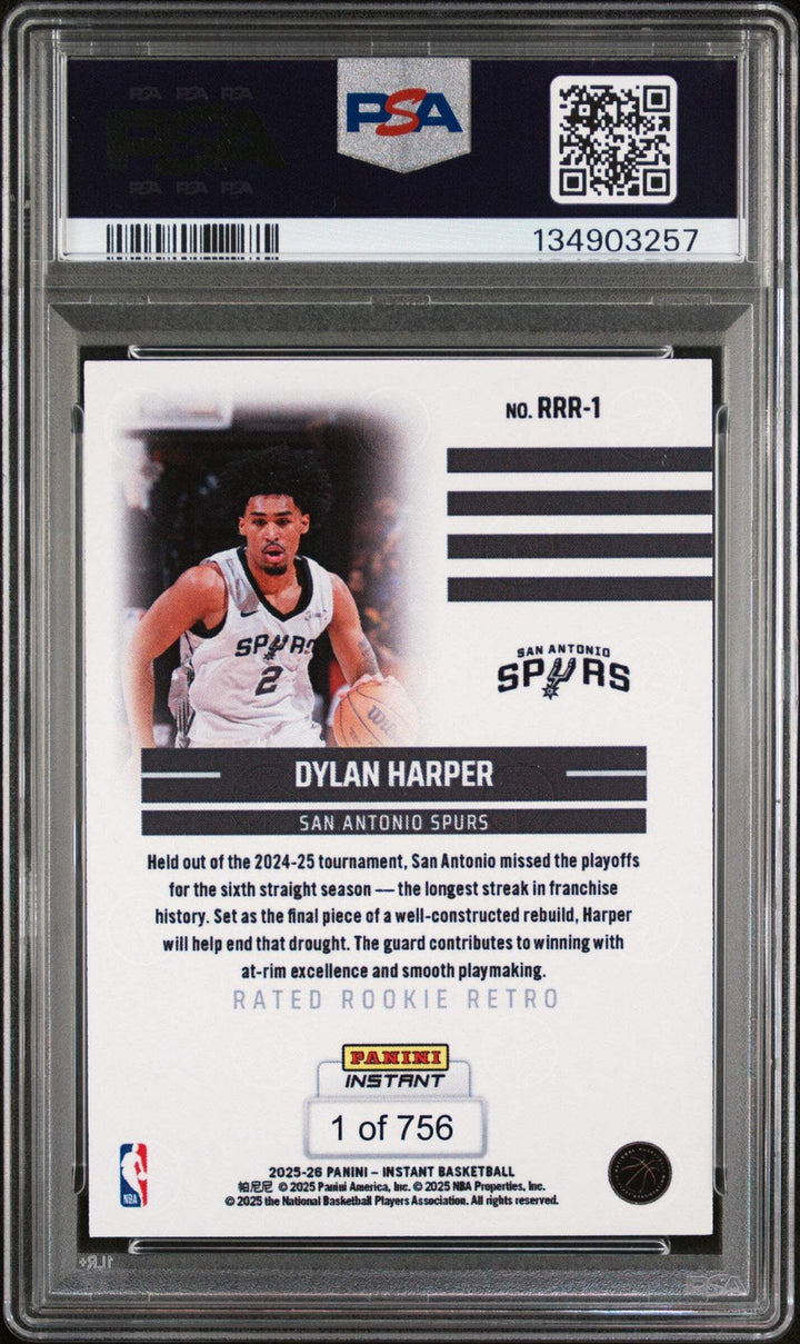 Graded 2025 Panini Instant Dylan Harper #RRR1 Rated Rookie Retro RC Card PSA 10