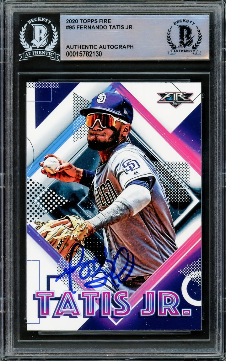 Fernando Tatis Jr. Signed 2020 Topps Fire Card #95 San Diego Padres Beckett