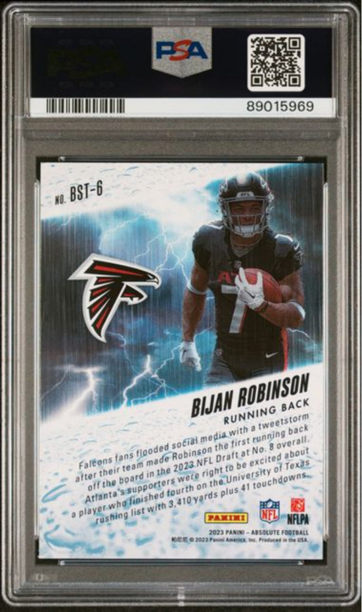 Graded 2023 Panini Absolute Bijan Robinson #BST6 By Storm Rookie Card PSA 10