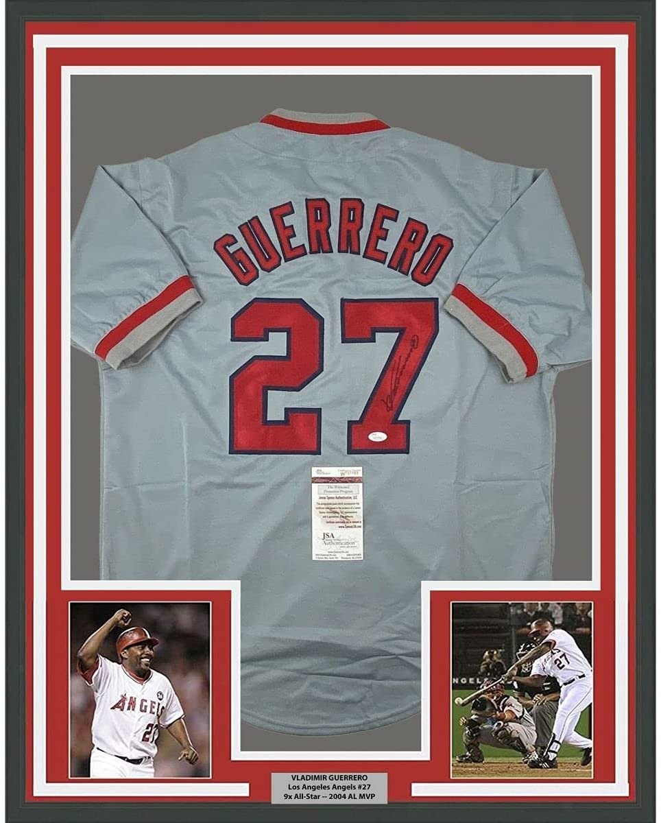 FRAMED Autographed/Signed VLADIMIR VLAD GUERRERO 35x39 Grey Jersey JSA COA