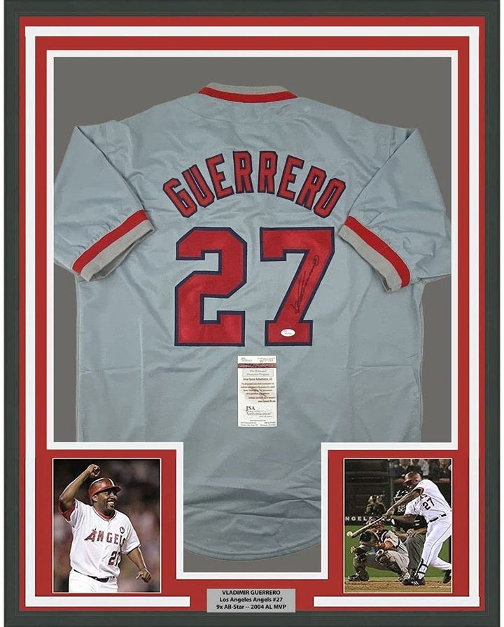 FRAMED Autographed/Signed VLADIMIR VLAD GUERRERO 35x39 Grey Jersey JSA COA