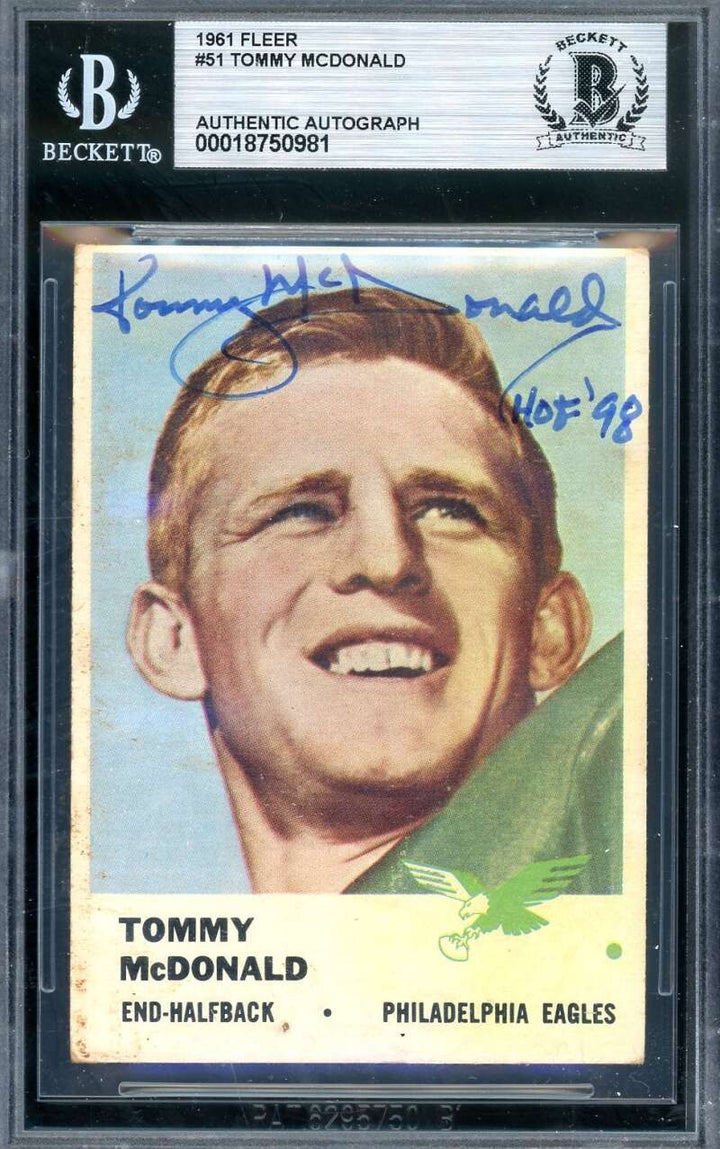 Tommy McDonald Beckett BAS Signed 1961 Fleer Autograph Eagles