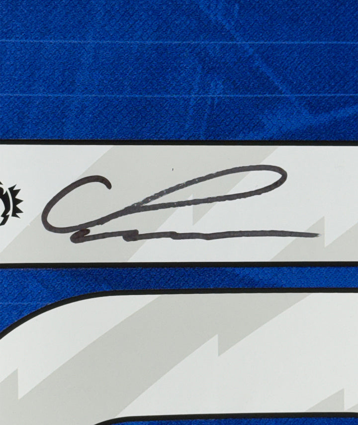Framed Autographed/Signed Cole Palmer 35x39 Chelsea Blue Jersey Beckett BAS COA