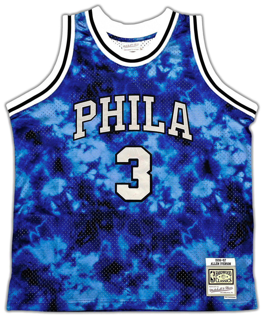 76ers Allen Iverson Auto Blue Mitchell Ness 96-97 Swingman Galaxy Jersey XL BAS