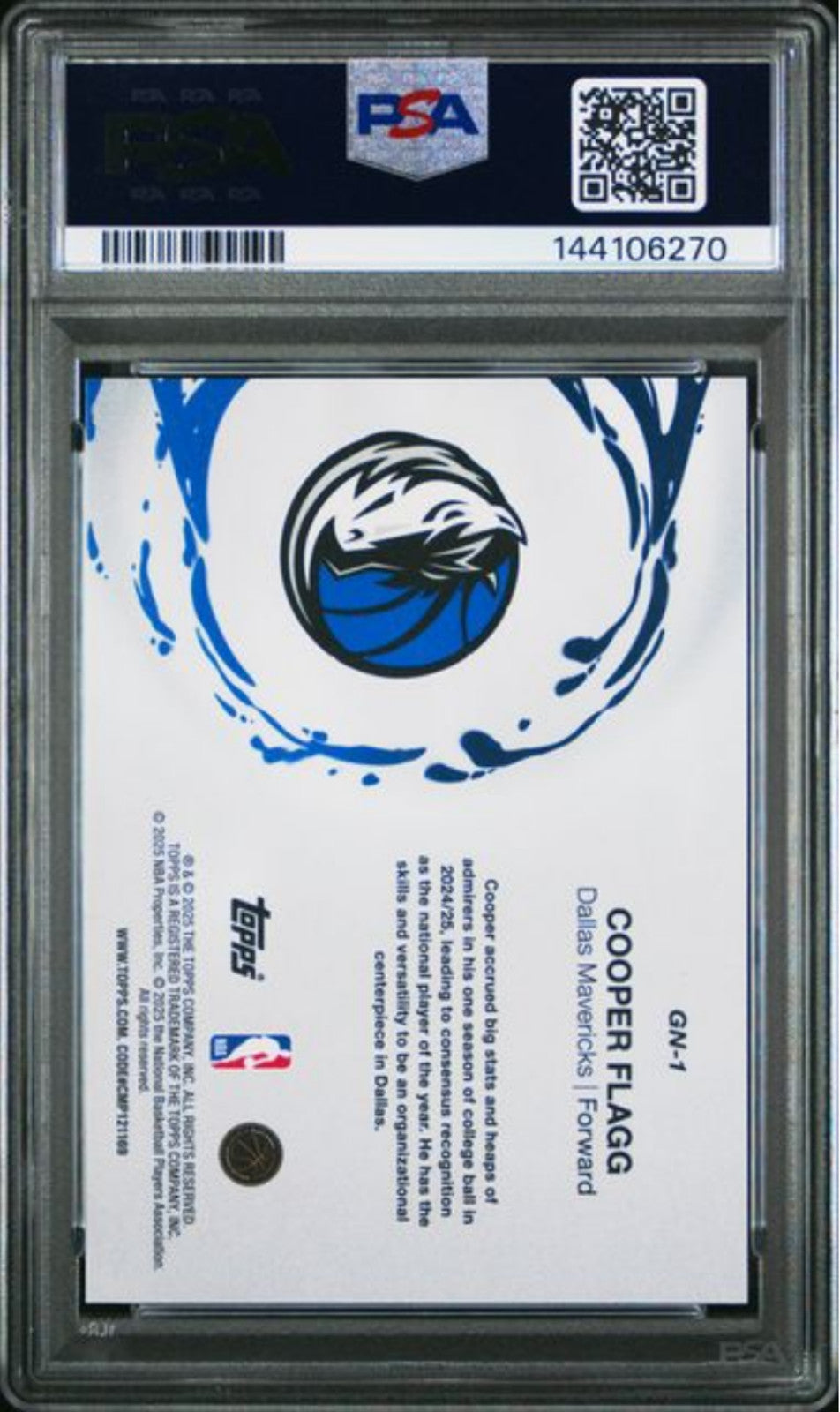Graded 2025 Topps Cooper Flagg #GN1 Generation Now Holo Foil Rookie Card PSA 10