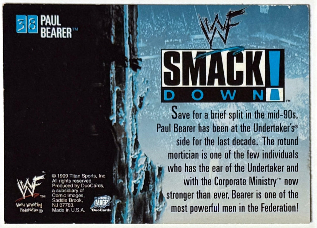 Paul Bearer signed 1999 Comic Images WWF SmackDown On Card Auto #38- COA (WWE)