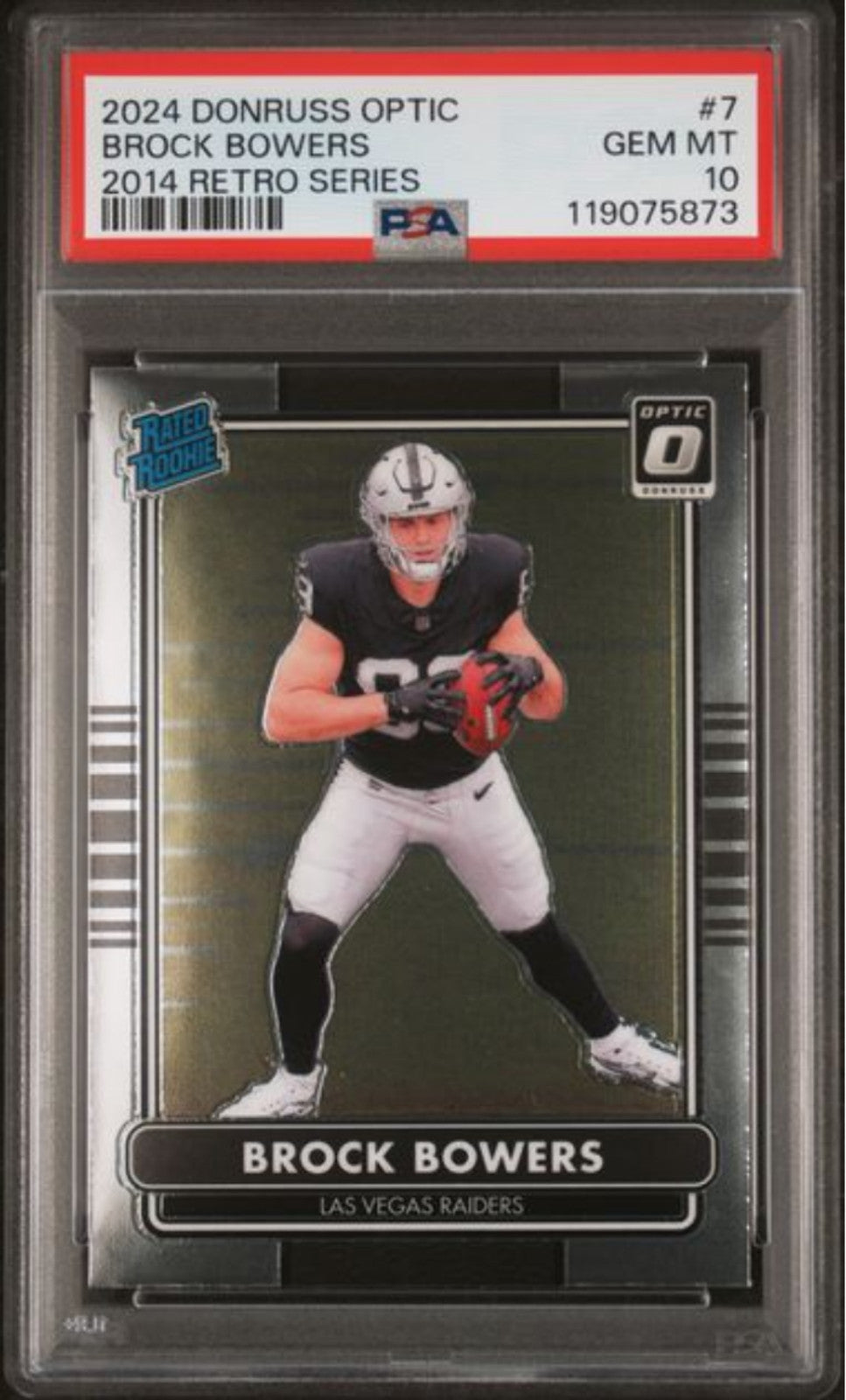 Graded 2024 Panini Donruss Optic Brock Bowers #7 2014 Retro Rookie Card PSA 10