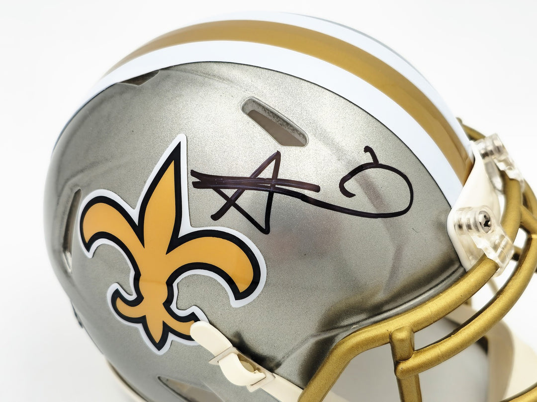 Alvin Kamara Signed New Orleans Saints Flash Gray Speed Mini Helmet Beckett BAS