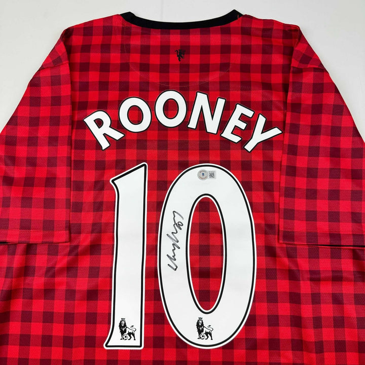 Autographed/Signed Wayne Rooney Manchester United Red Checkered Jersey COA
