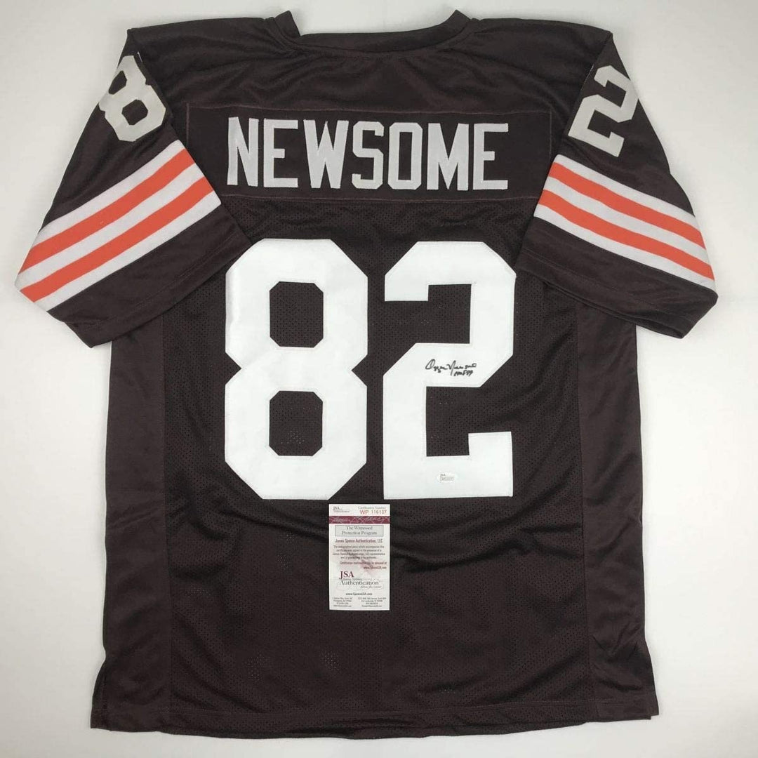 Autographed/Signed OZZIE NEWSOME HOF 99 Cleveland Brown Jersey JSA COA