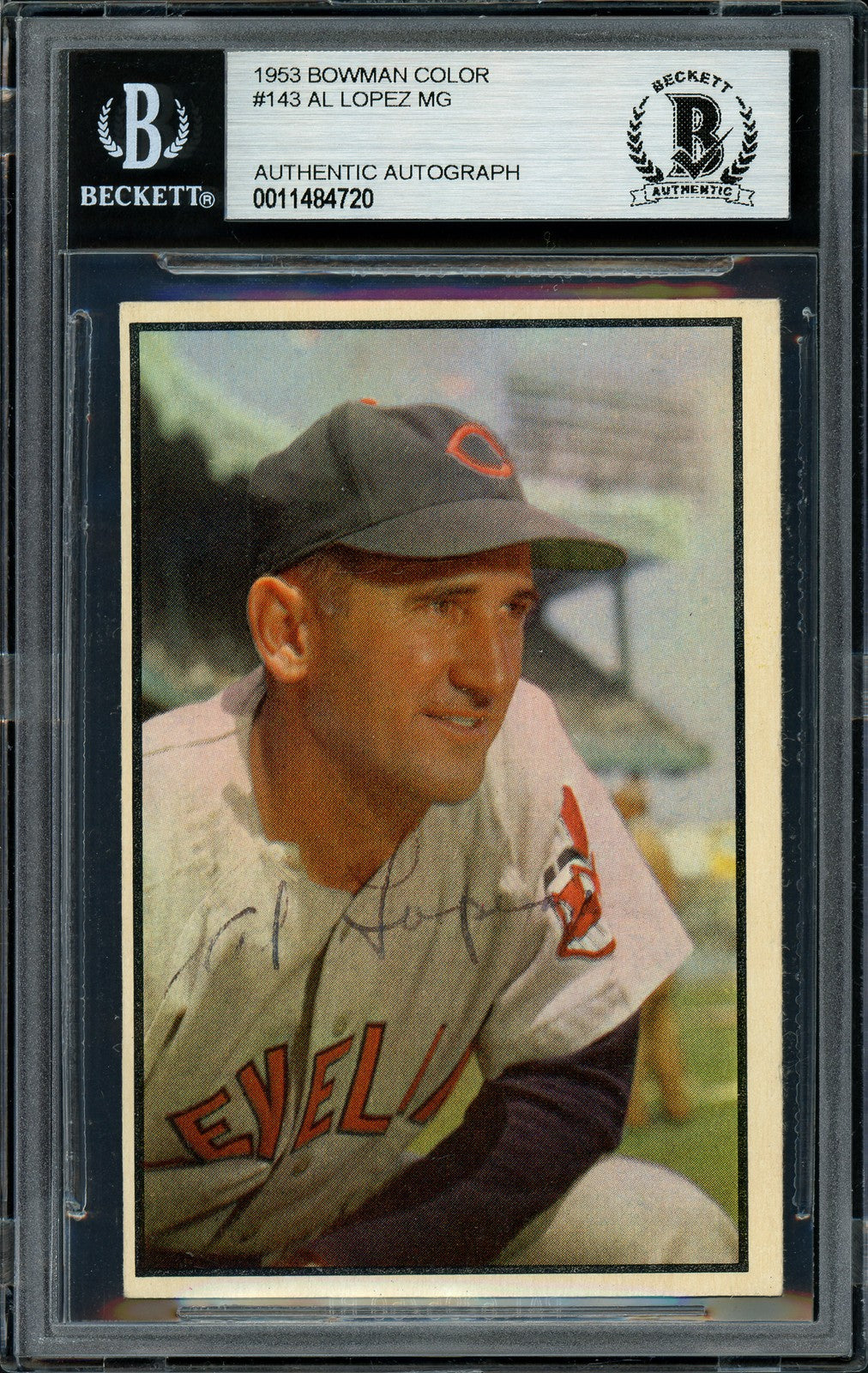 Al Lopez Signed 1953 Bowman Color Card 143 Cleveland Indians Beckett