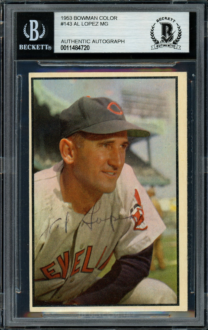 Al Lopez Signed 1953 Bowman Color Card 143 Cleveland Indians Beckett