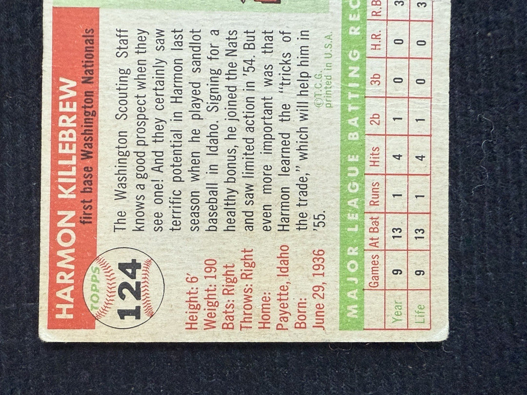 1955 Topps #124 Harmon Killebrew RC VG+ Washington Senators HOF Twins Rookie