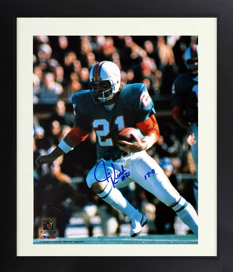 Jim Kiick signed Miami Dolphins NFL 8x10 Photo 17-0 imperfect Framed- COA