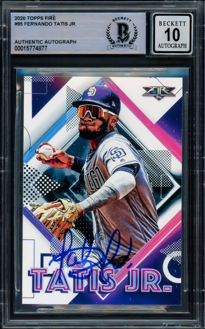Fernando Tatis Jr. Signed 2020 Topps Fire Card 95 Padres Auto GM 10 Beckett