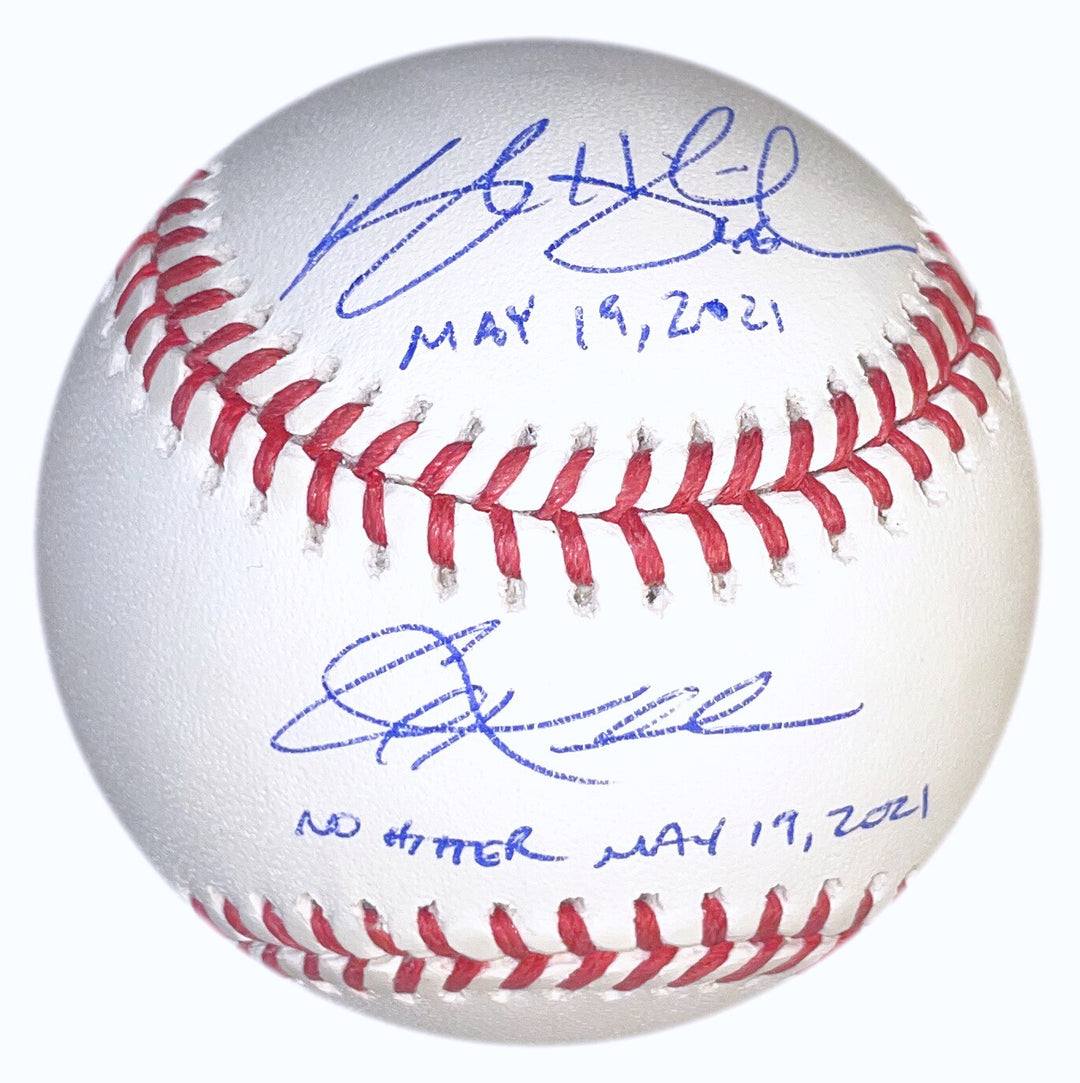 COREY KLUBER + KYLE HIGASHIOKA NY SIGNED & INSCRIBED NO HITTER OFFICIAL MLB BALL