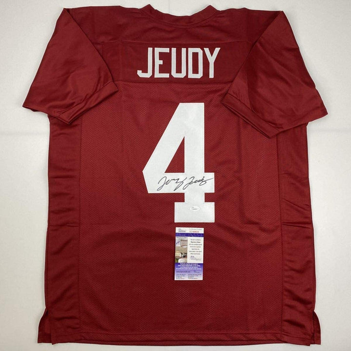 Autographed/Signed JERRY JEUDY Alabama Red College Football Jersey JSA COA Auto