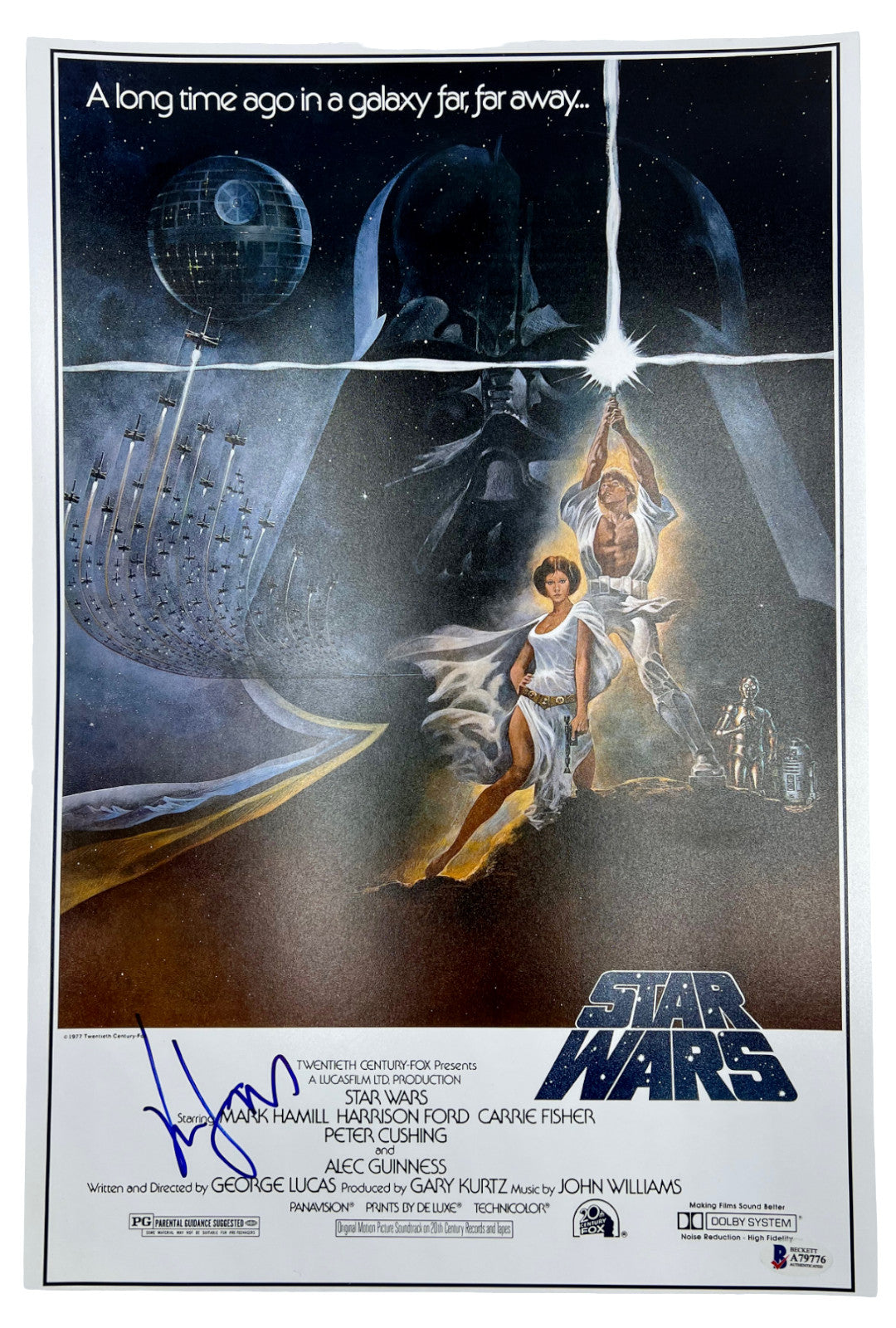 HARRISON FORD SIGNED STAR WARS IV A NEW HOPE 12X18 POSTER PHOTO AUTO BECKETT BAS