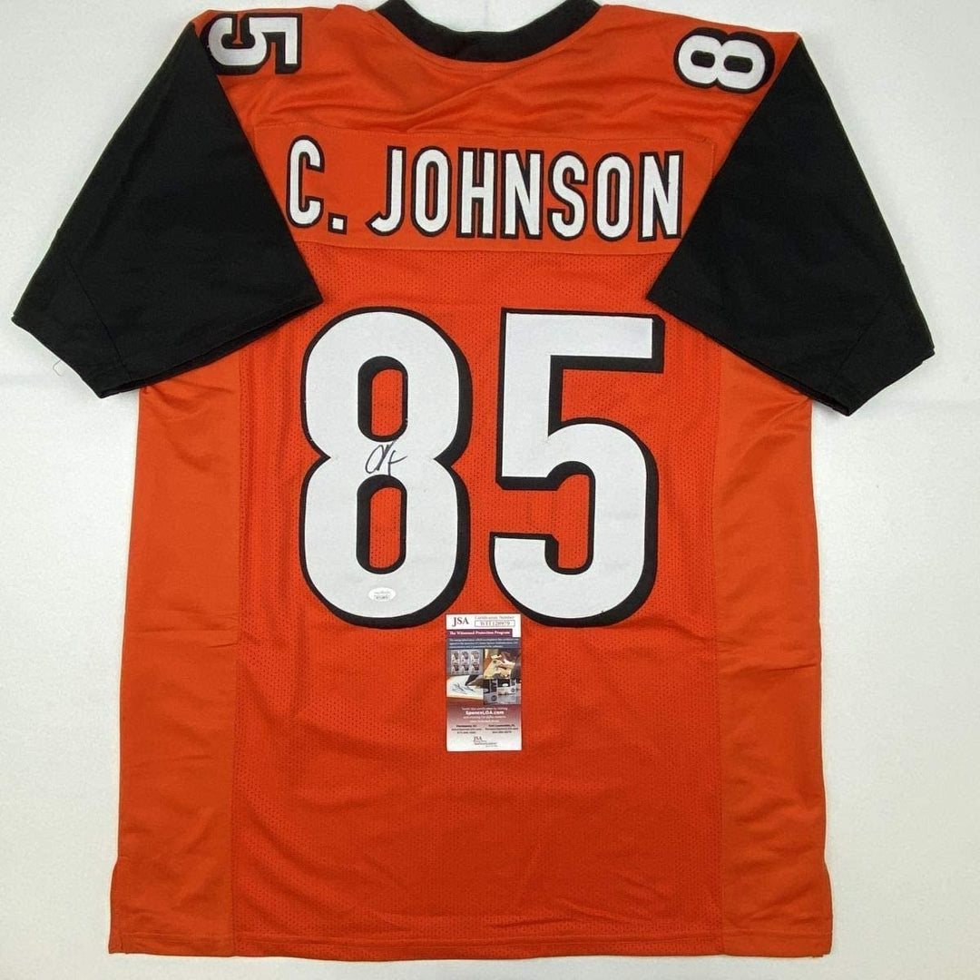 Autographed/Signed CHAD JOHNSON Cincinnati Orange Jersey JSA COA Auto
