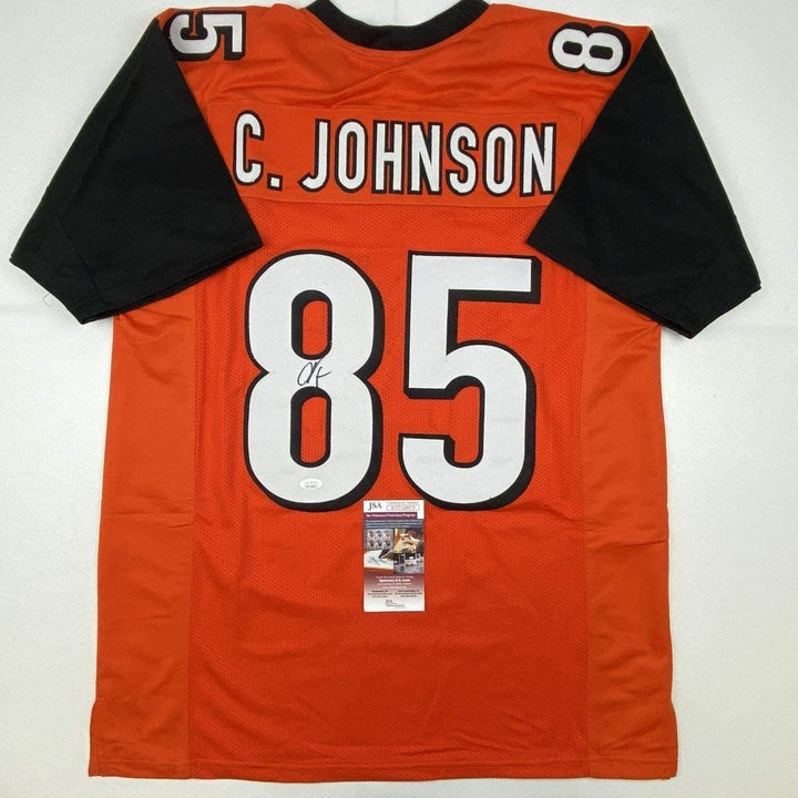 Autographed/Signed CHAD JOHNSON Cincinnati Orange Jersey JSA COA Auto