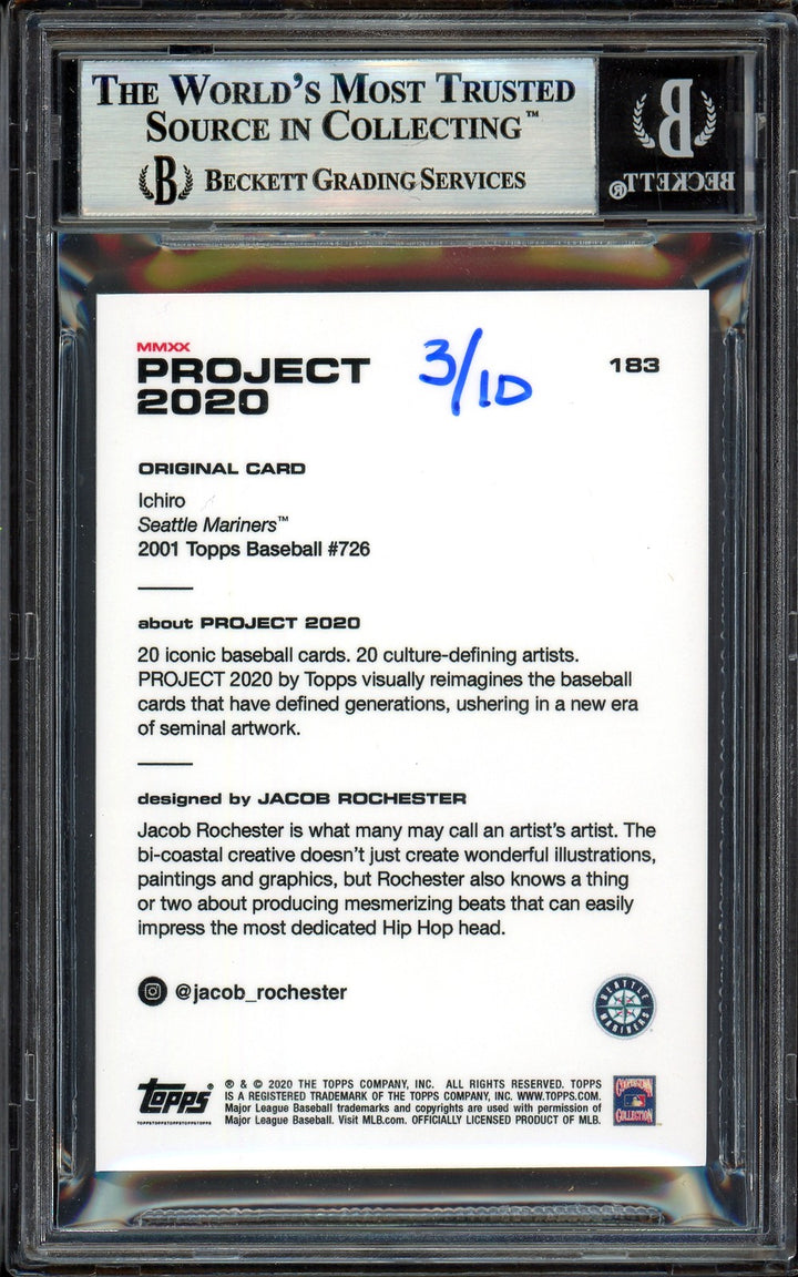 Ichiro Suzuki Auto Topps Project 2020 Jacob Rochester Card 183 Gold 3/10 Beckett