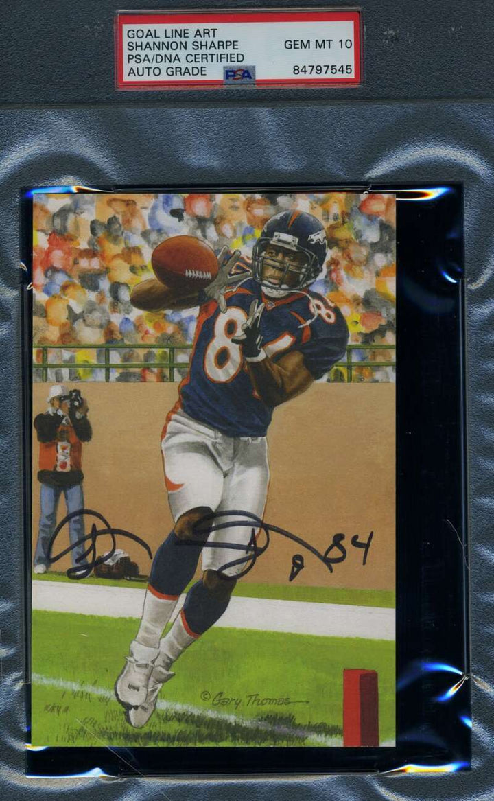 Shannon Sharpe Gem Mint 10 PSA DNA Signed Goal Line Art Card GLAC Autograph