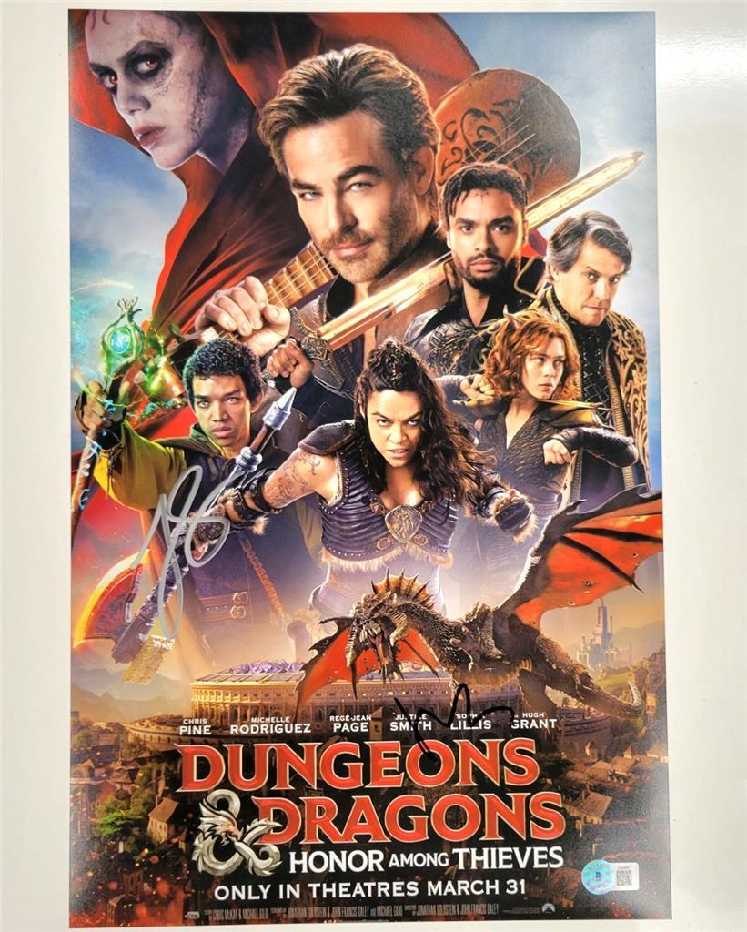 Justice Smith & Hugh Grant signed Dungeons Dragons 11x17 photo (A) ~ Beckett BAS
