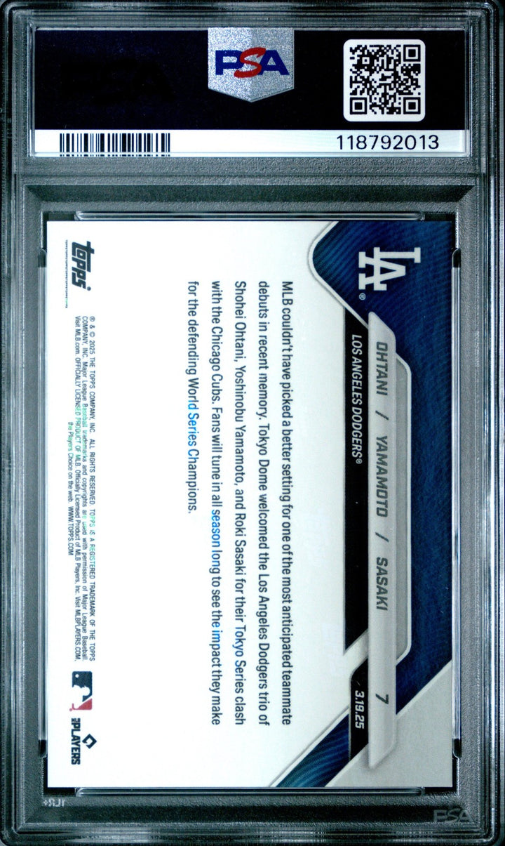Graded 2025 Topps Now Ohtani/Yamamoto/Sasaki #7 Card PSA 10 Gem Mint