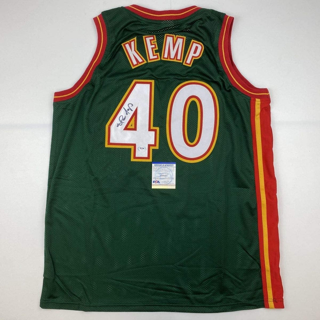 Autographed/Signed Shawn Kemp Seattle Dark Green Jersey PSA/DNA COA