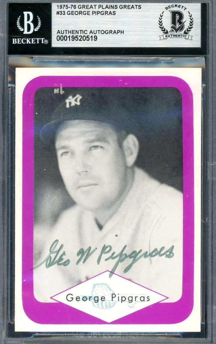 George Pipgras Beckett BAS Signed 1975-76 Great Plains Greats Autograph