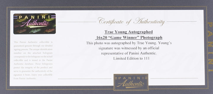 Trae Young Signed Framed Hawks 16x20 Basketball Game Winner Photo LE Panini