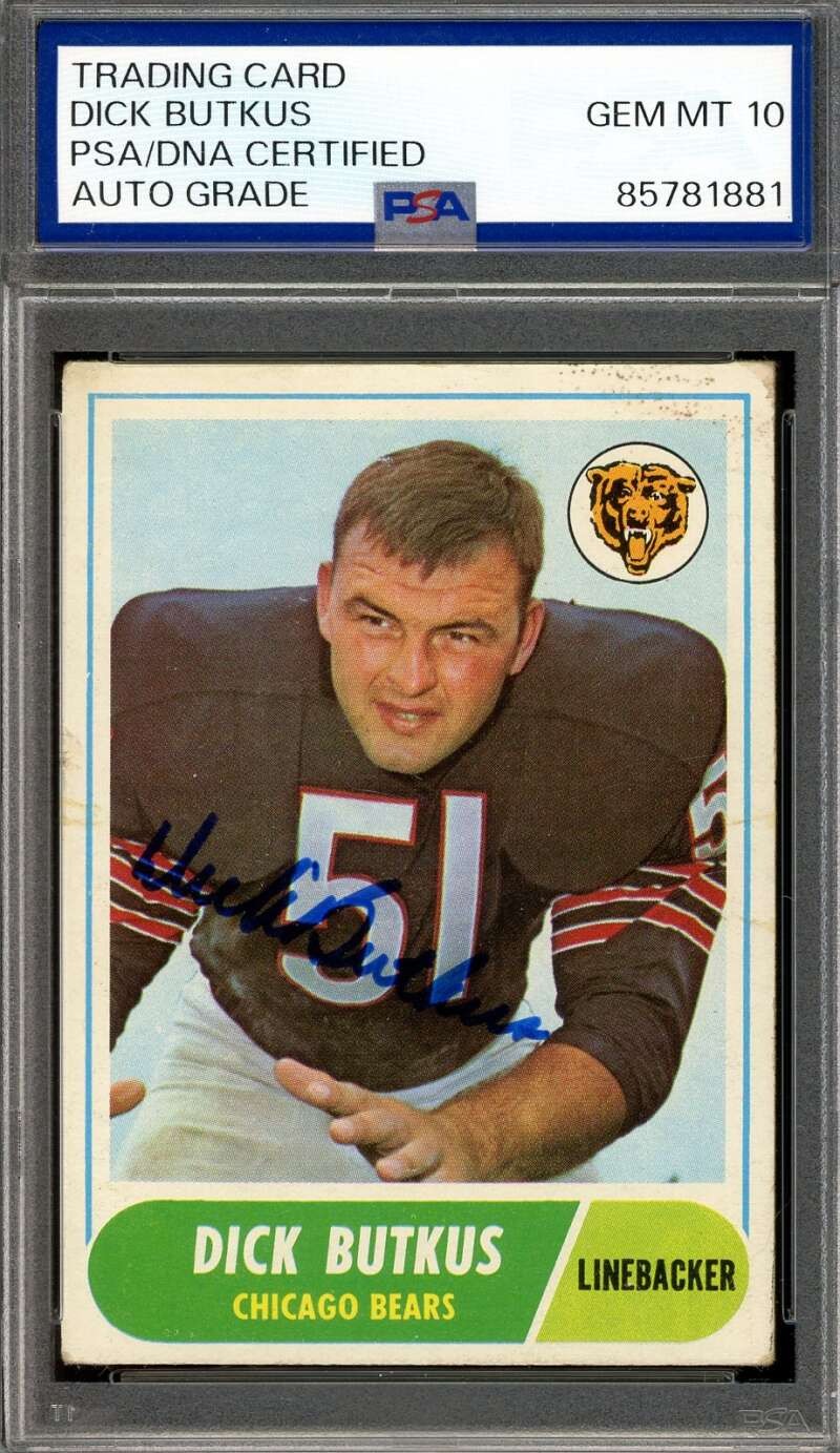 Dick Butkus Gem Mint 10 PSA DNA Signed 1968 Topps Autograph