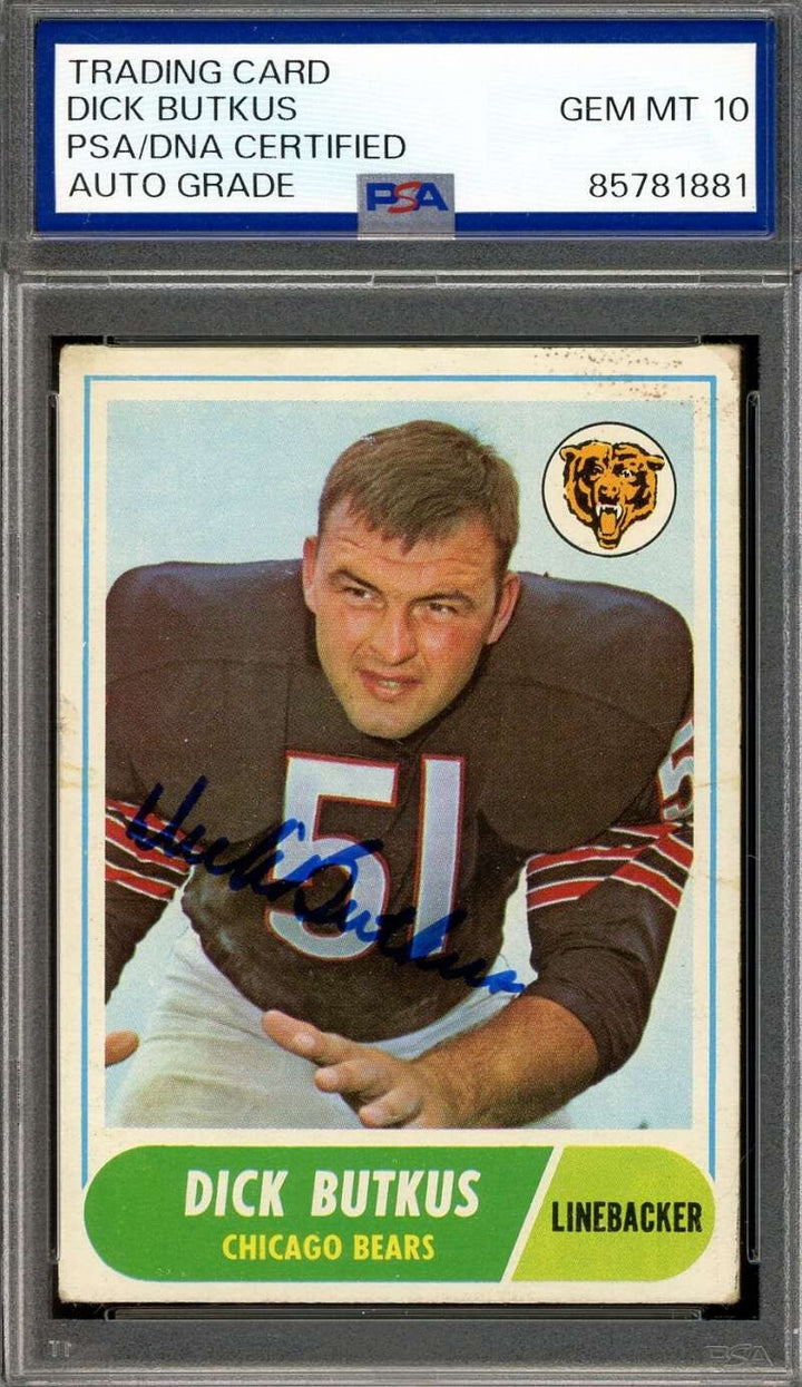 Dick Butkus Gem Mint 10 PSA DNA Signed 1968 Topps Autograph